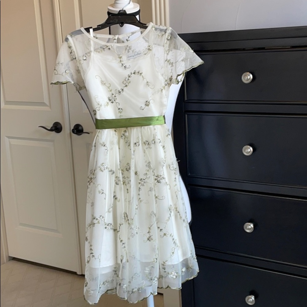 Chasing Fireflies Off-White & Green Dress Easter Dress